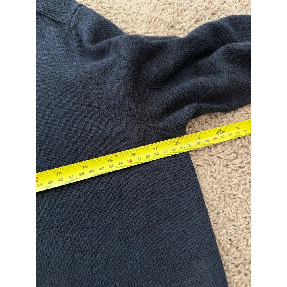 LL Bean‎ Mens Essential Merino 1/4 Zip Sweater Navy Heather Wool L 525913